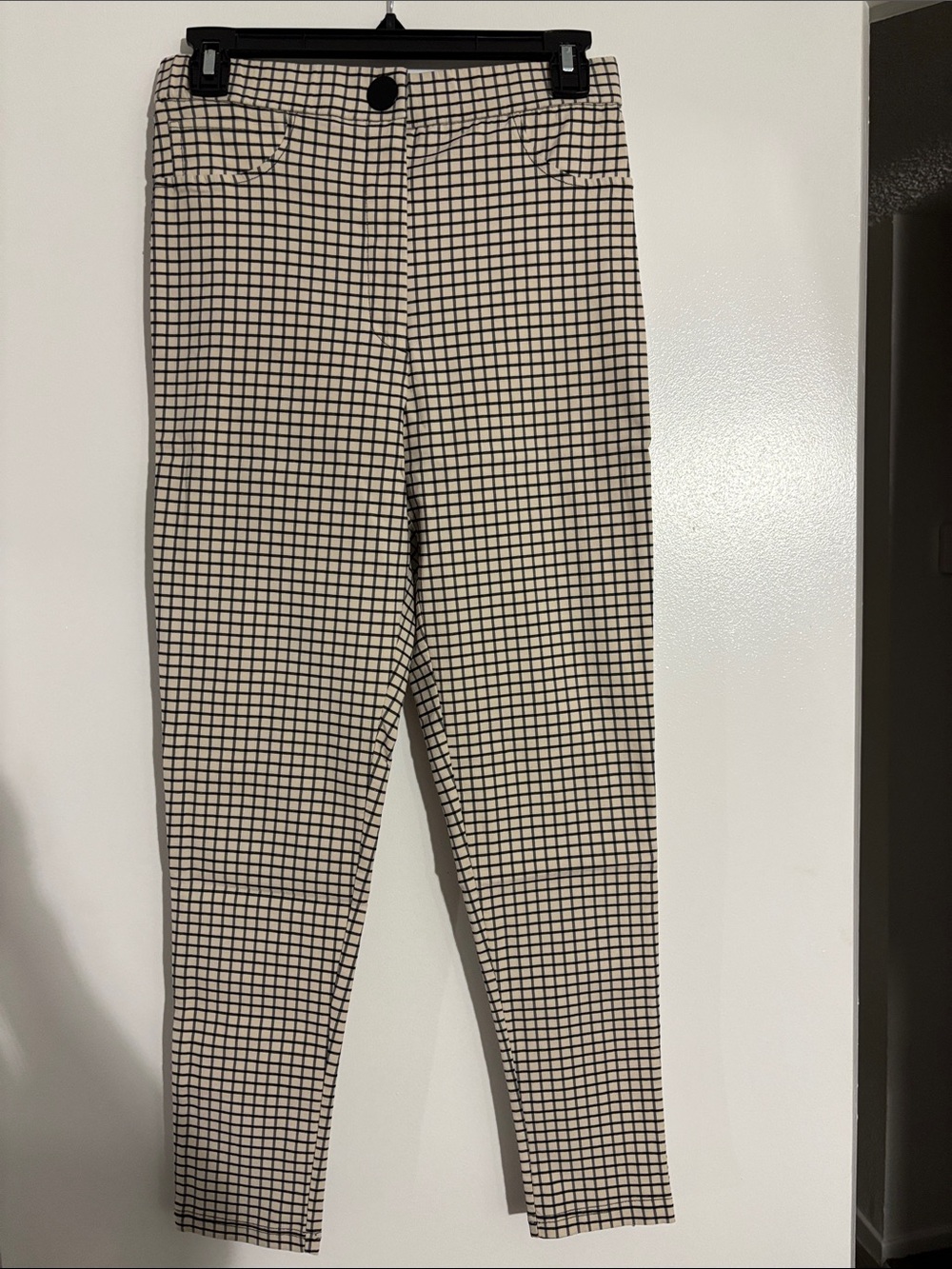 Zara Black & Cream Checked Cropped Pants